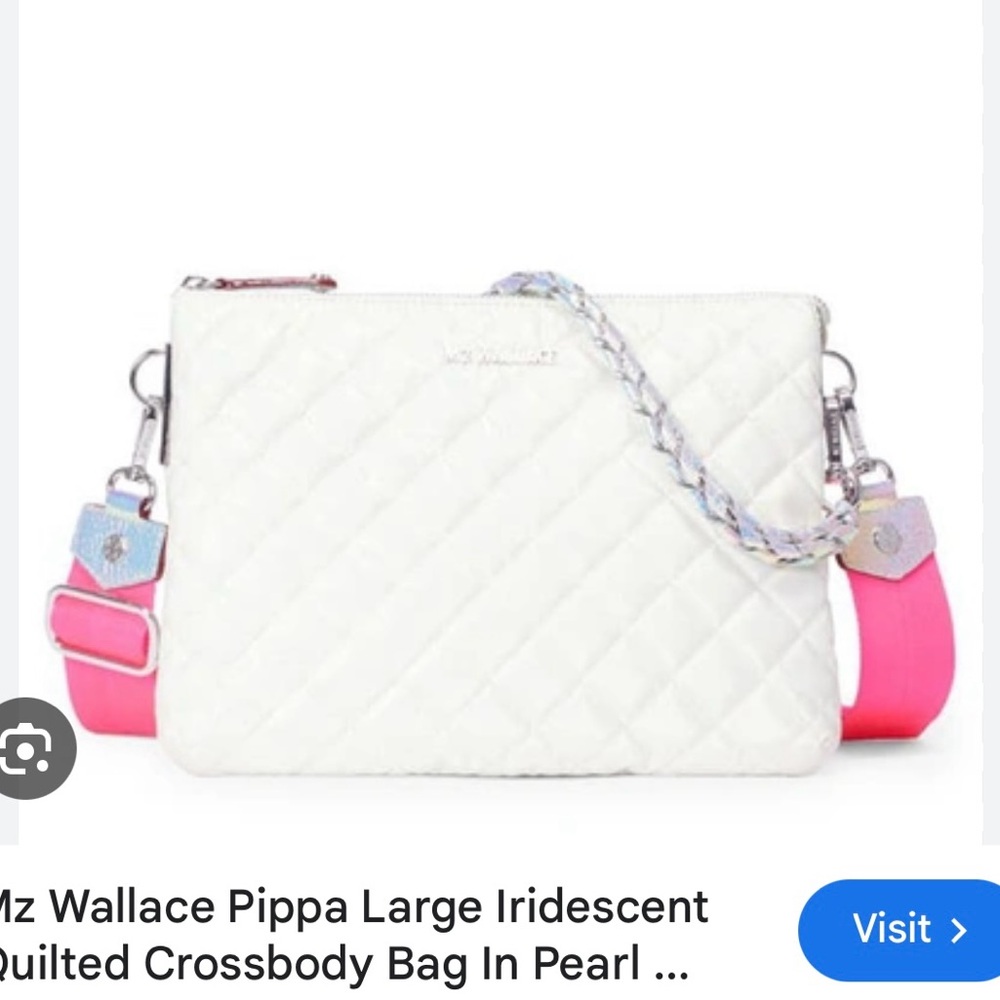 MZ Wallace Pippa Large Iridescent Quilted Crossbody Bag - White and Pink